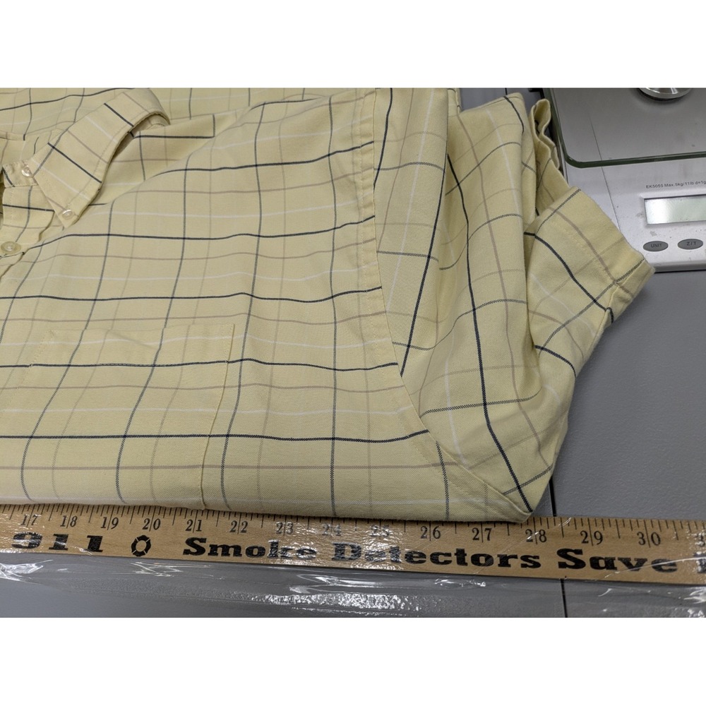 Button Down‎ Shirt Men's 2XLT Yellow Plaid Adjustable Neck Casual Short Sleeve - Picture 6 of 8